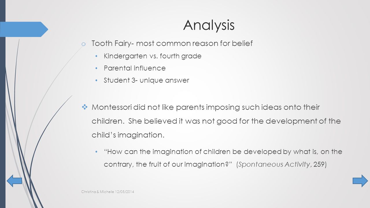 Analysis o Tooth Fairy- most common reason for belief Kindergarten vs.