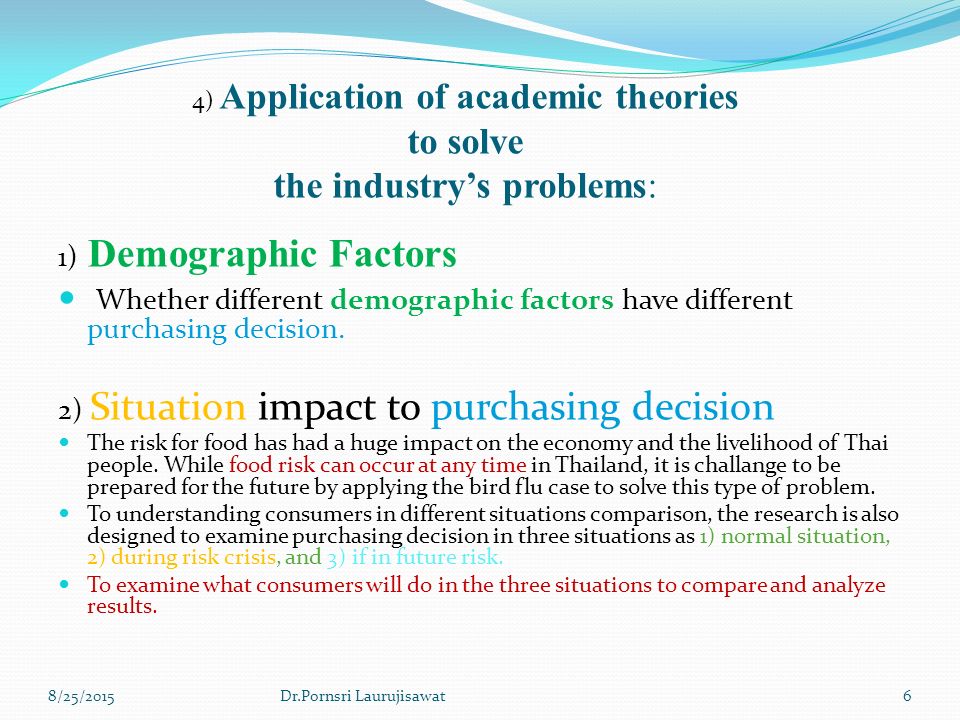 1) Demographic Factors Whether different demographic factors have different purchasing decision.
