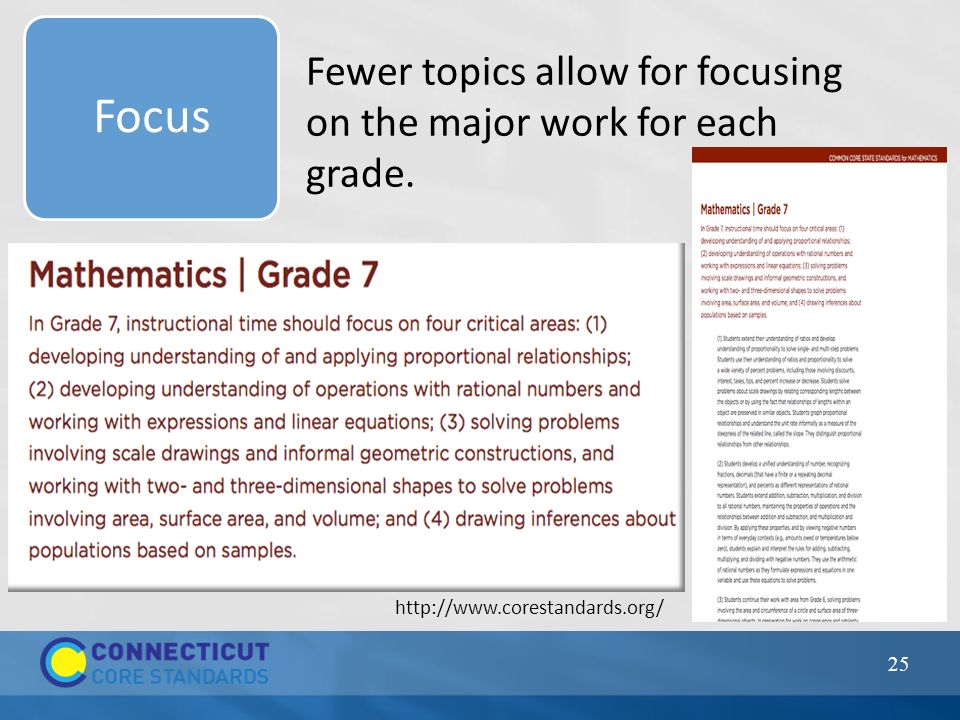 Fewer topics allow for focusing on the major work for each grade.