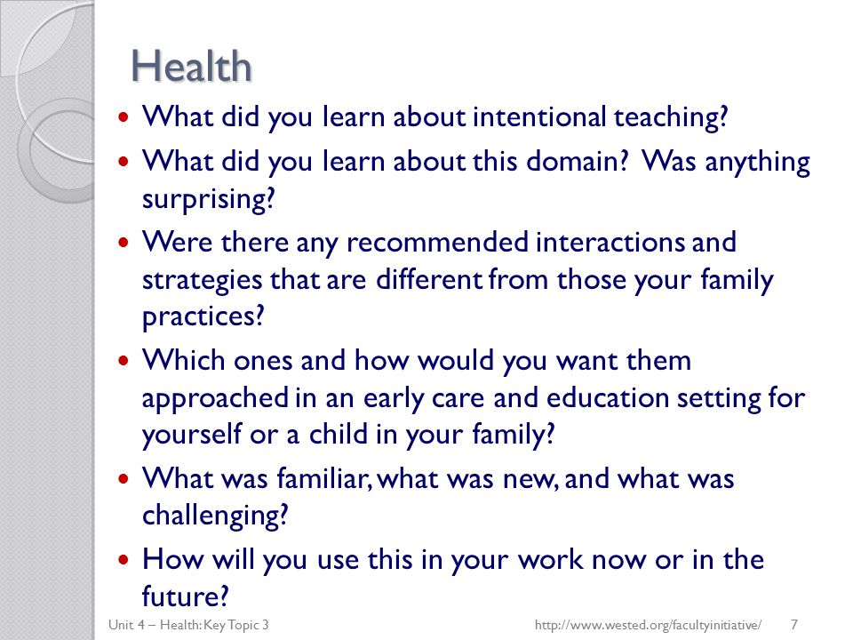 Health What did you learn about intentional teaching.