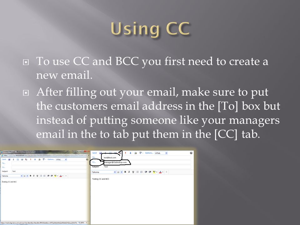  To use CC and BCC you first need to create a new  .