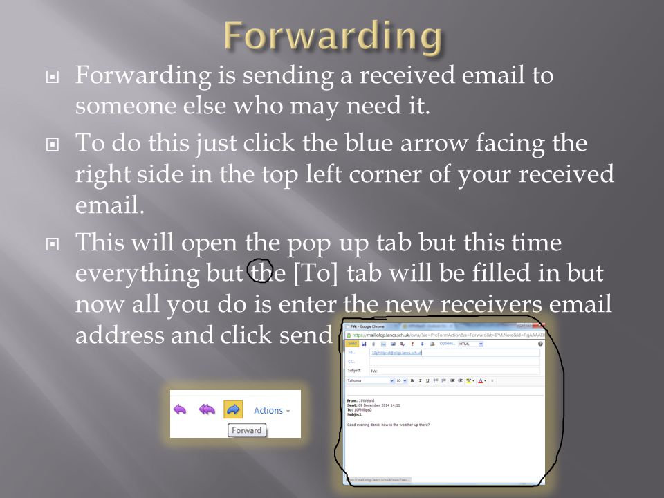  Forwarding is sending a received  to someone else who may need it.