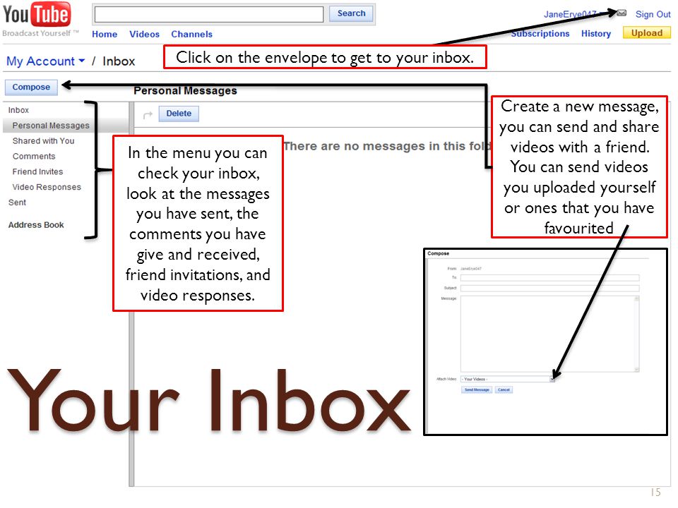 Your Inbox 15 Click on the envelope to get to your inbox.