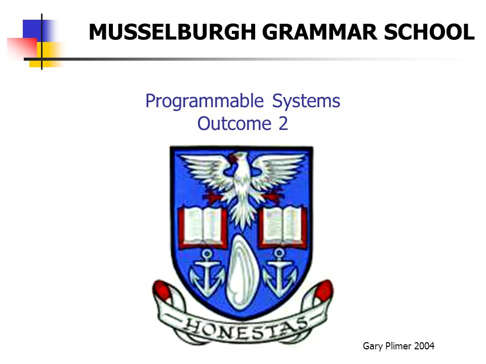 Programmable Systems Outcome 2 Gary Plimer 2004 MUSSELBURGH GRAMMAR SCHOOL