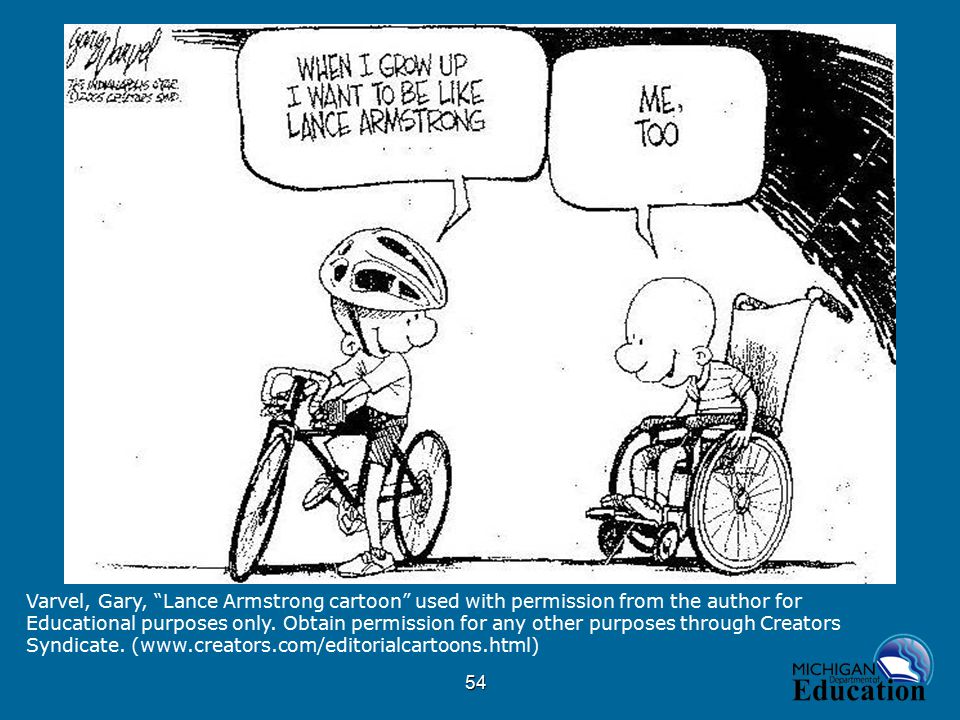 54 Varvel, Gary, Lance Armstrong cartoon used with permission from the author for Educational purposes only.