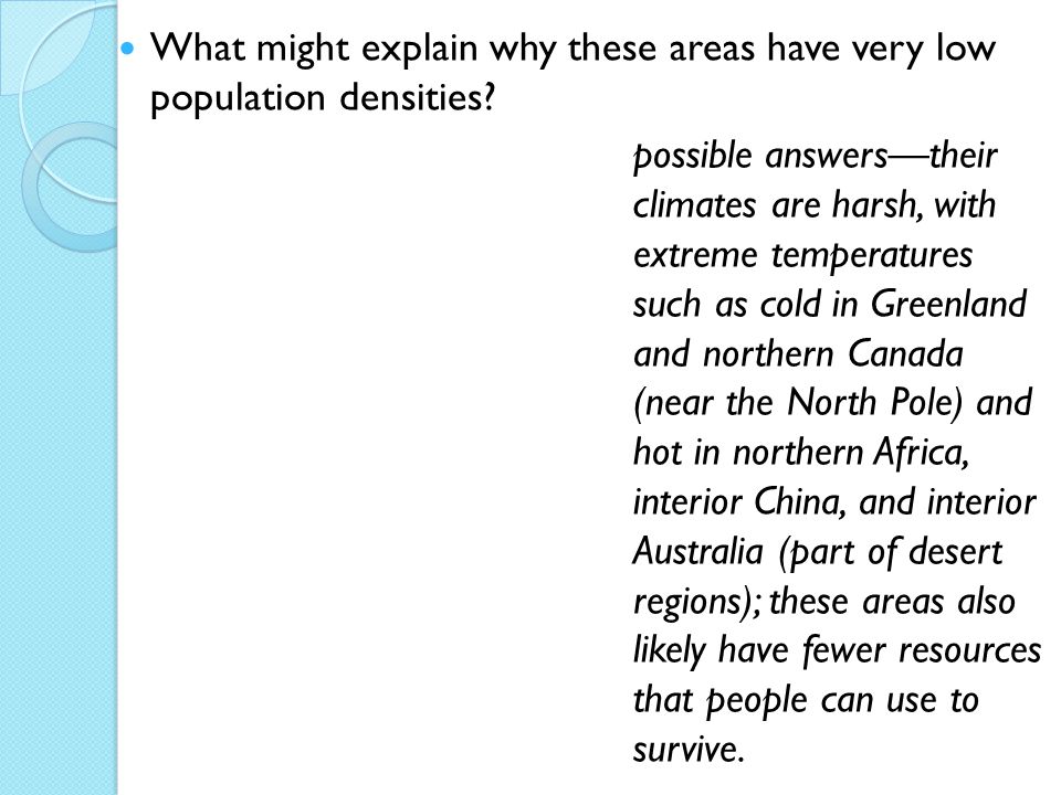 What might explain why these areas have very low population densities.