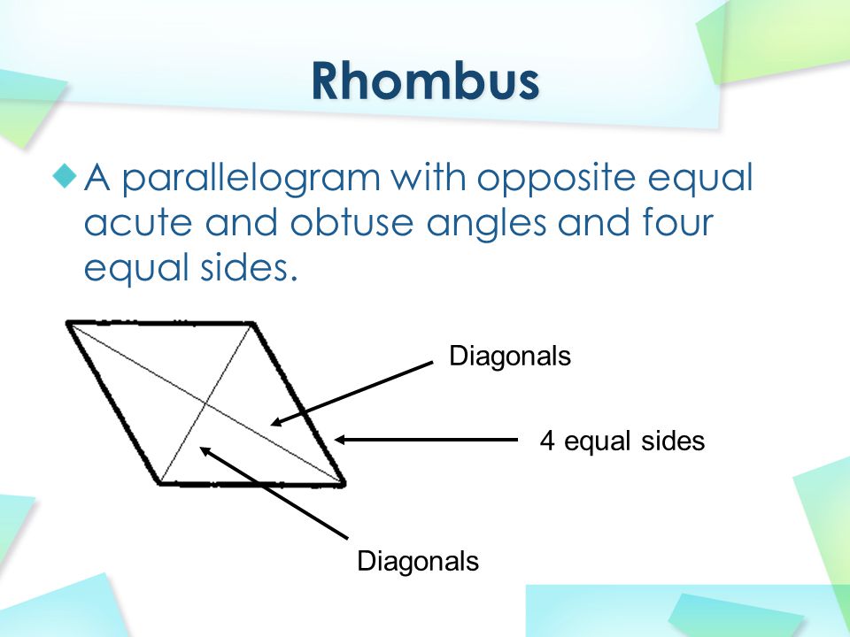 A parallelogram with opposite equal acute and obtuse angles and four equal sides.
