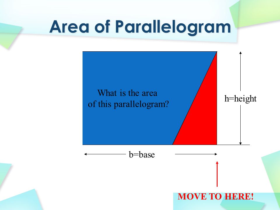 What is the area of this parallelogram MOVE TO HERE! b=base h=height