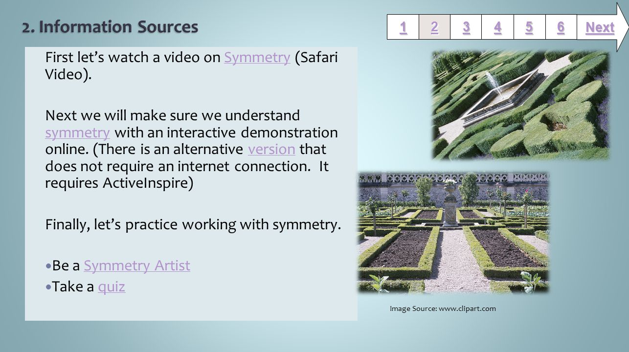First let’s watch a video on Symmetry (Safari Video).Symmetry Next we will make sure we understand symmetry with an interactive demonstration online.