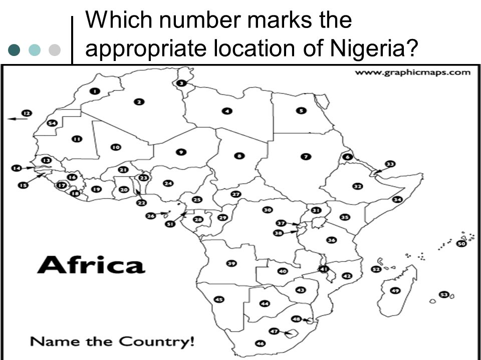 Which number marks the appropriate location of Nigeria