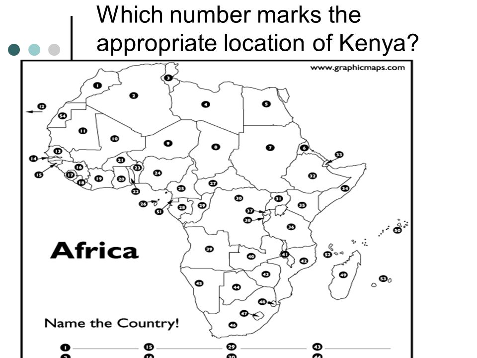 Which number marks the appropriate location of Kenya