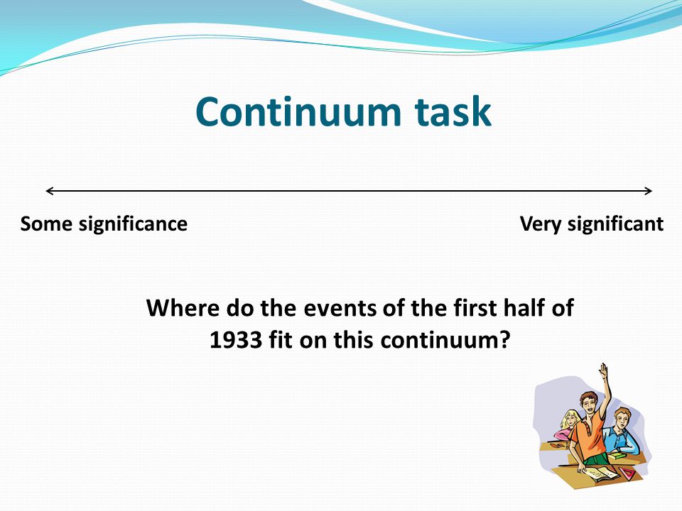 Continuum task Some significanceVery significant Where do the events of the first half of 1933 fit on this continuum