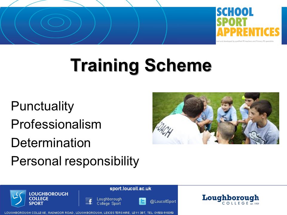 Training Scheme Punctuality Professionalism Determination Personal responsibility