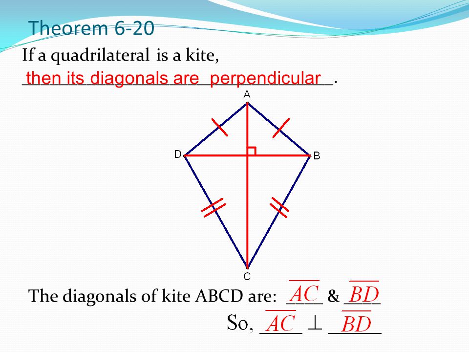Theorem 6-20 If a quadrilateral is a kite, __________________________________.