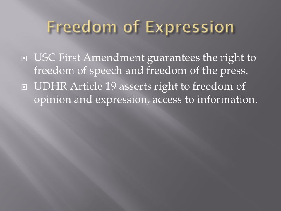  USC First Amendment guarantees the right to freedom of speech and freedom of the press.