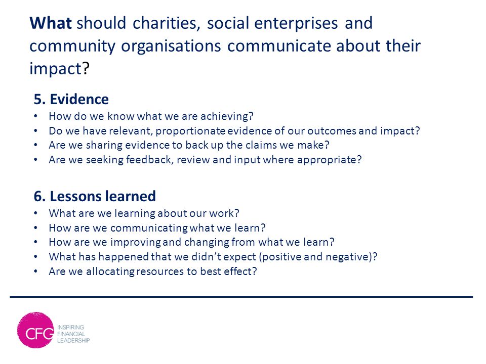What should charities, social enterprises and community organisations communicate about their impact.