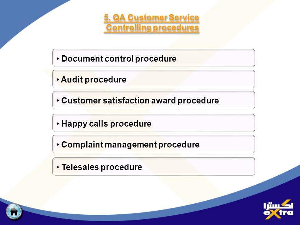 5. QA Customer Service Controlling procedures Controlling procedures 5.