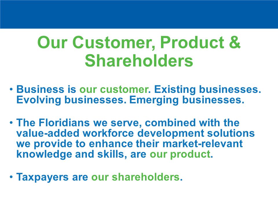 Our Customer, Product & Shareholders Business is our customer.
