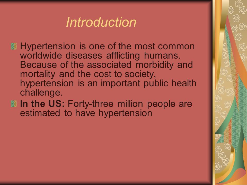 Introduction Hypertension is one of the most common worldwide diseases afflicting humans.
