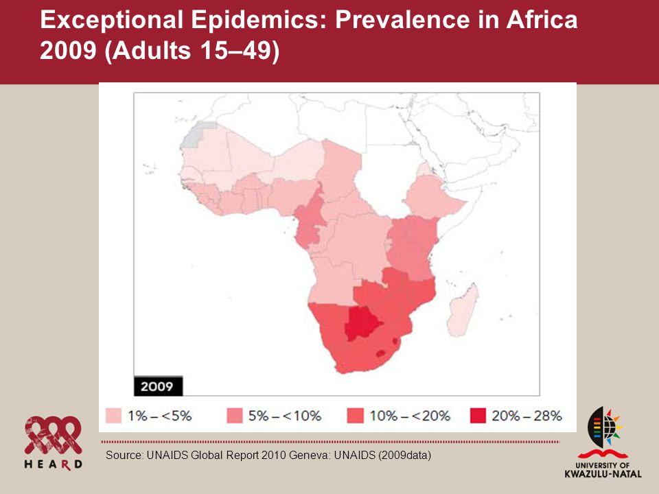 Exceptional Epidemics: Prevalence in Africa 2009 (Adults 15–49) Source: UNAIDS Global Report 2010 Geneva: UNAIDS (2009data)
