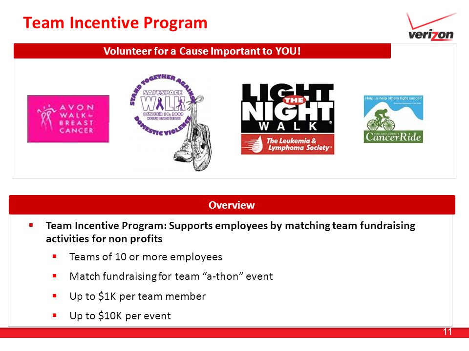 11 Team Incentive Program Volunteer for a Cause Important to YOU.
