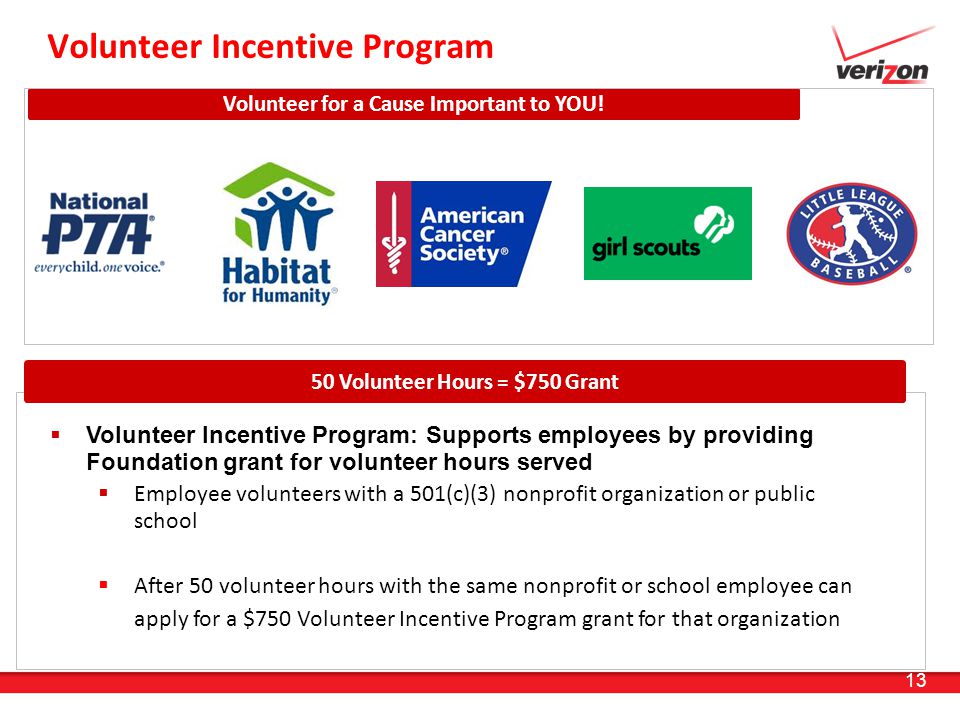 13 Volunteer Incentive Program Volunteer for a Cause Important to YOU.