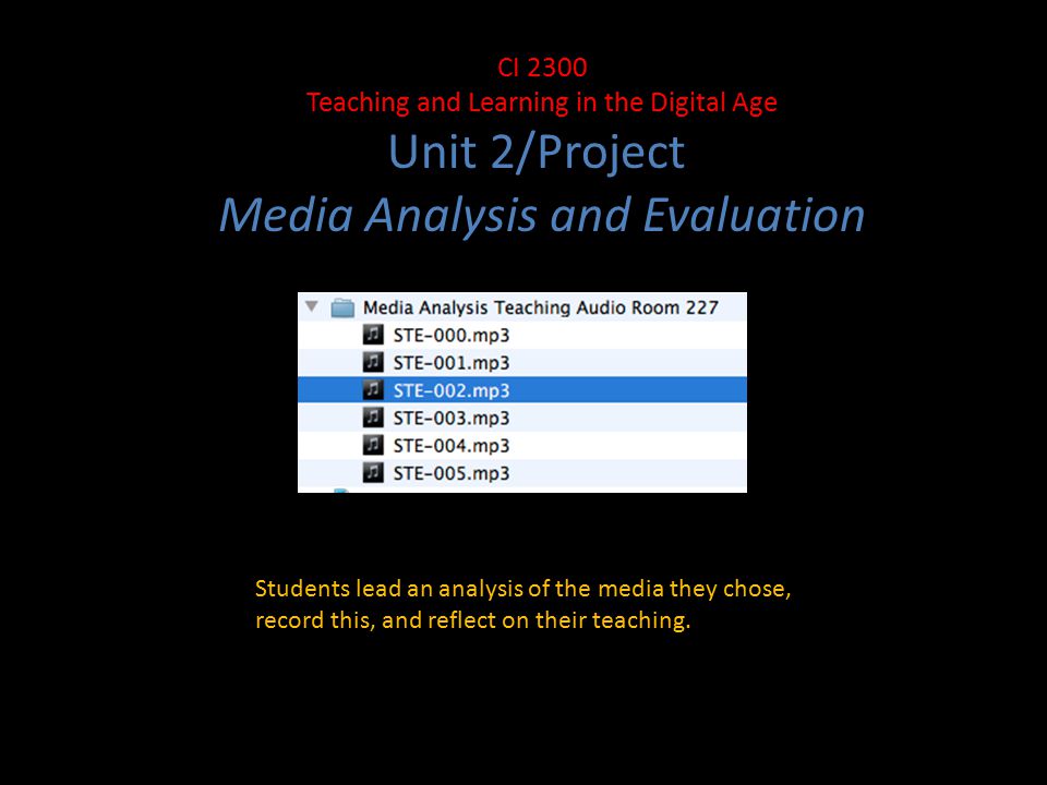 Students lead an analysis of the media they chose, record this, and reflect on their teaching.