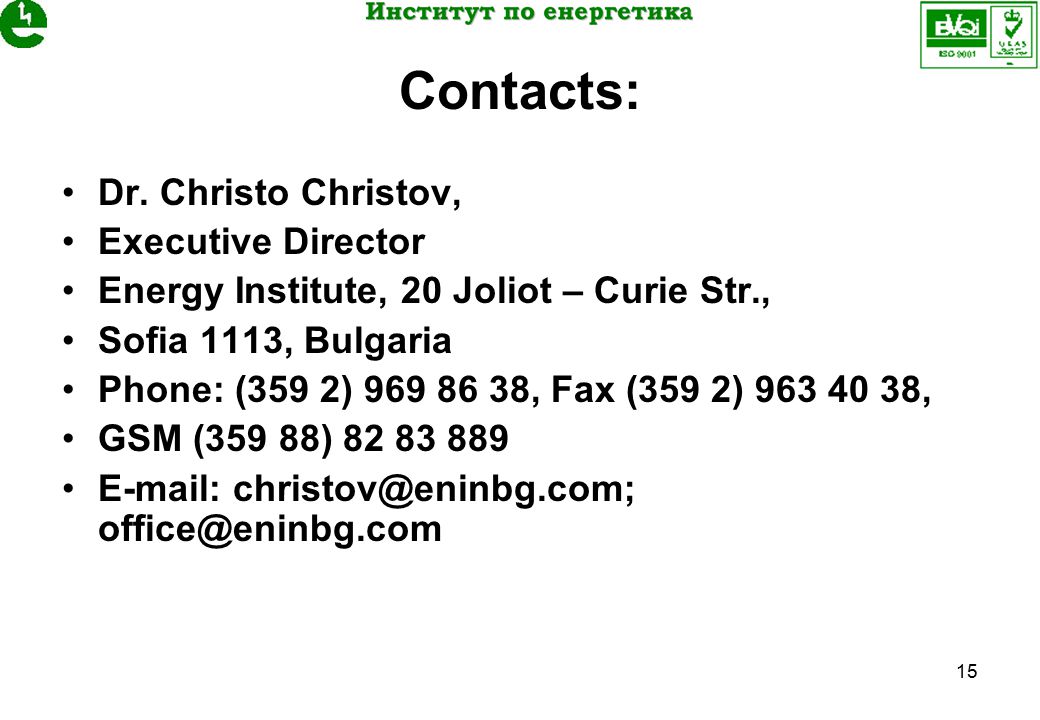 15 Contacts: Dr.