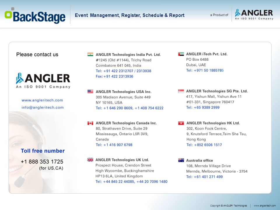 a Product of Copyright © ANGLER Technologieswww.angleritech.com Event Management, Register, Schedule & Report