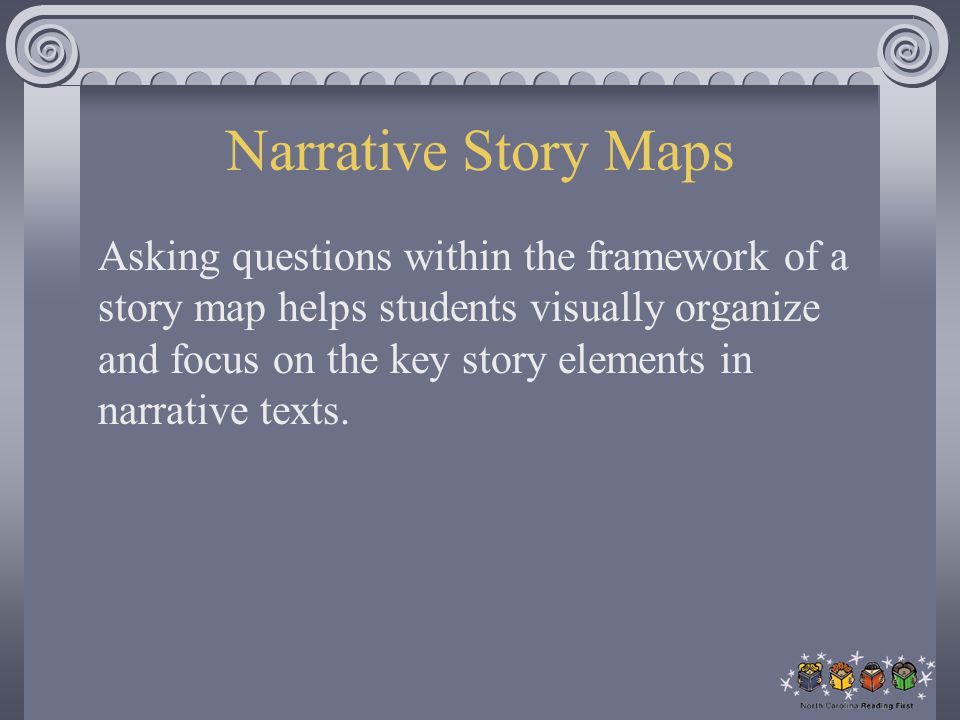 Narrative Story Maps Asking questions within the framework of a story map helps students visually organize and focus on the key story elements in narrative texts.