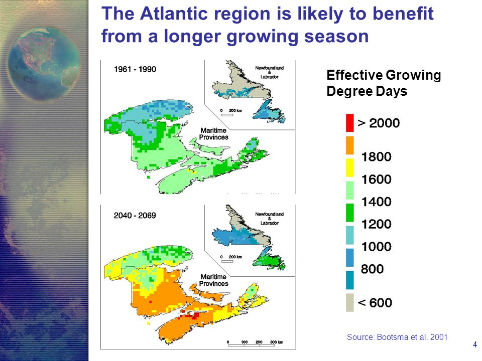 4 The Atlantic region is likely to benefit from a longer growing season Source: Bootsma et al.