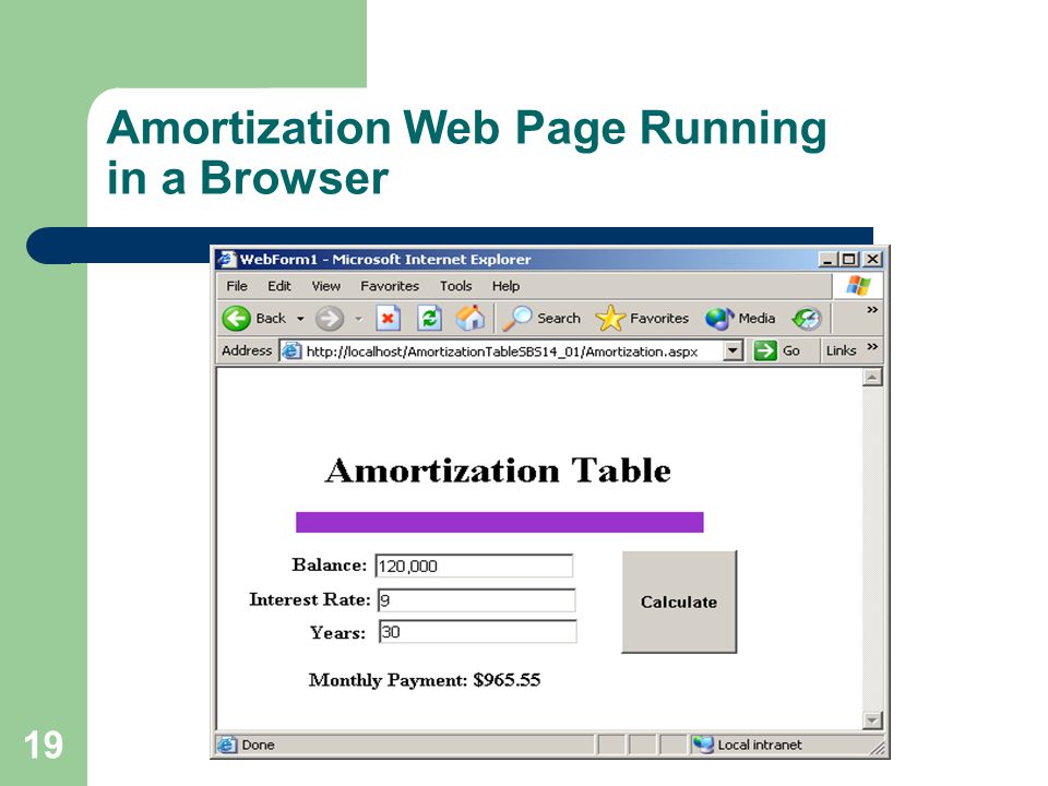 19 Amortization Web Page Running in a Browser