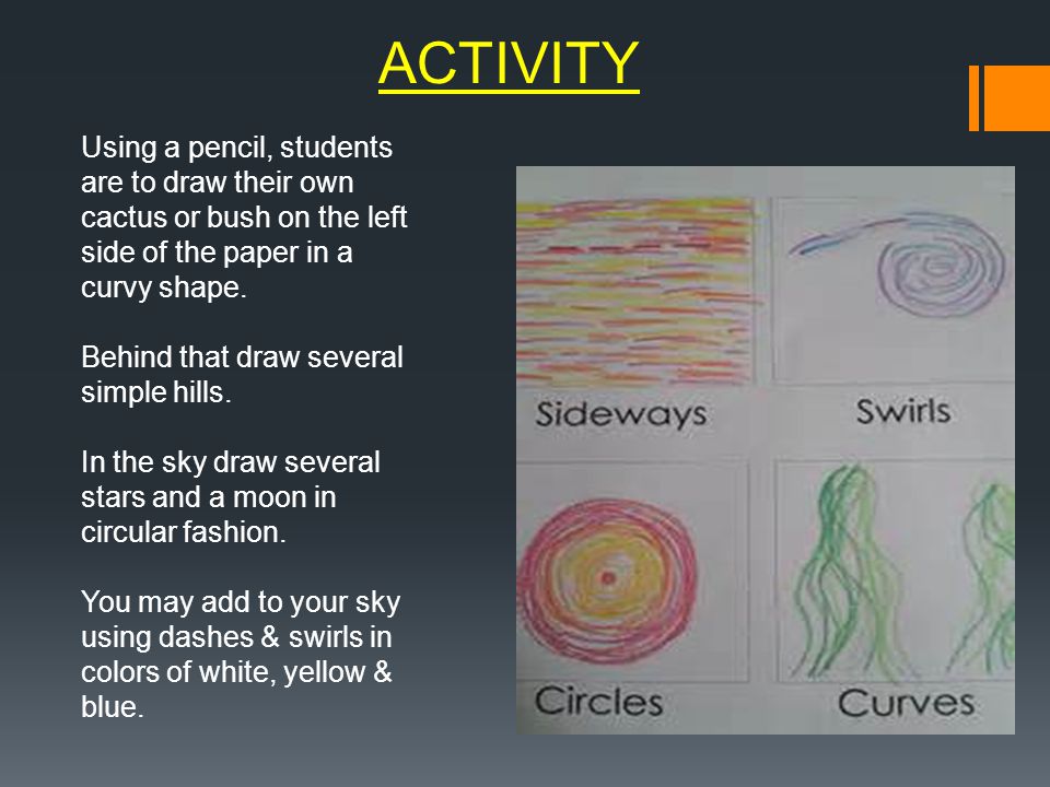 Using a pencil, students are to draw their own cactus or bush on the left side of the paper in a curvy shape.