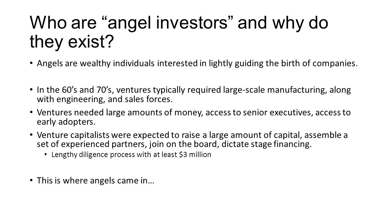 Who are angel investors and why do they exist.