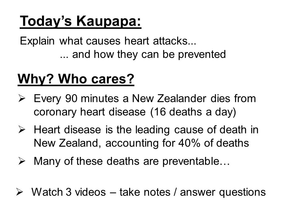 Today’s Kaupapa: Explain what causes heart attacks......
