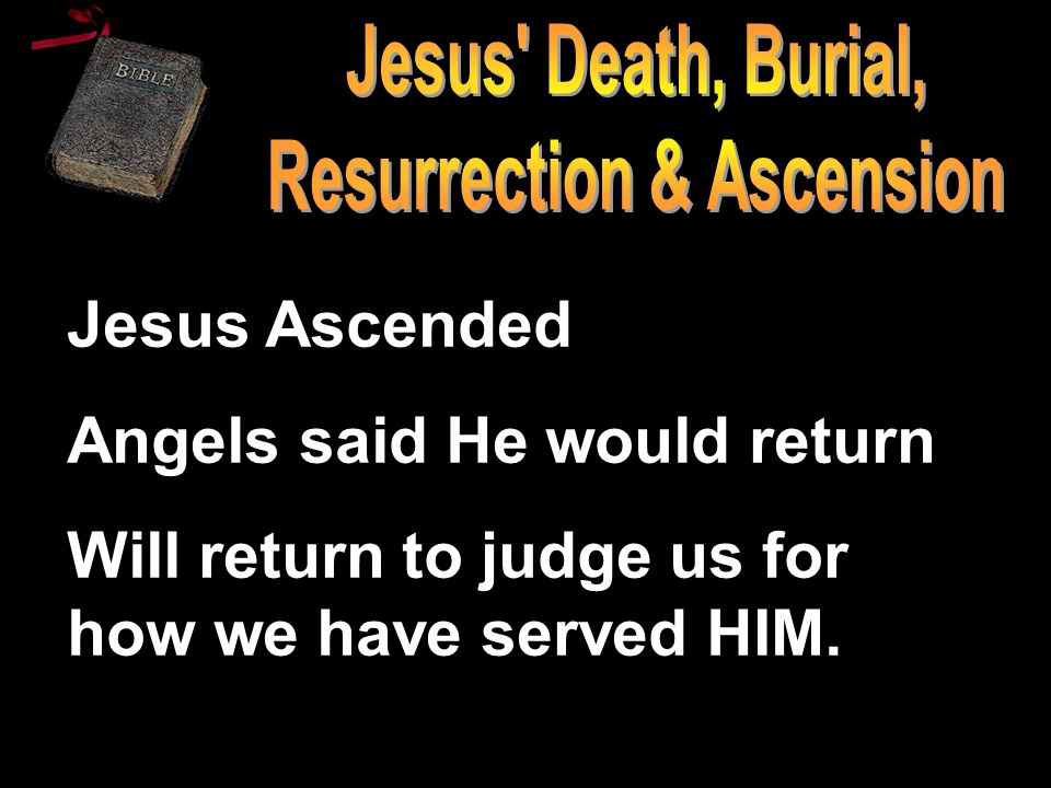Jesus Ascended Angels said He would return Will return to judge us for how we have served HIM.