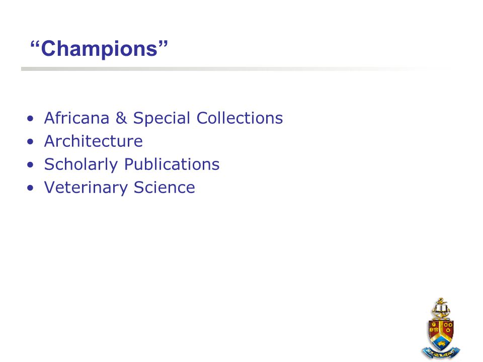 Champions Africana & Special Collections Architecture Scholarly Publications Veterinary Science
