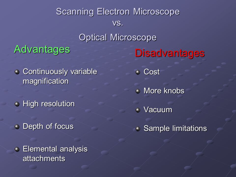 SEM microscope By: Doug, Holly & Oleg. Scanning Electron Microscope vs. Optical  Microscope Advantages Continuously variable magnification High resolution.  - ppt download