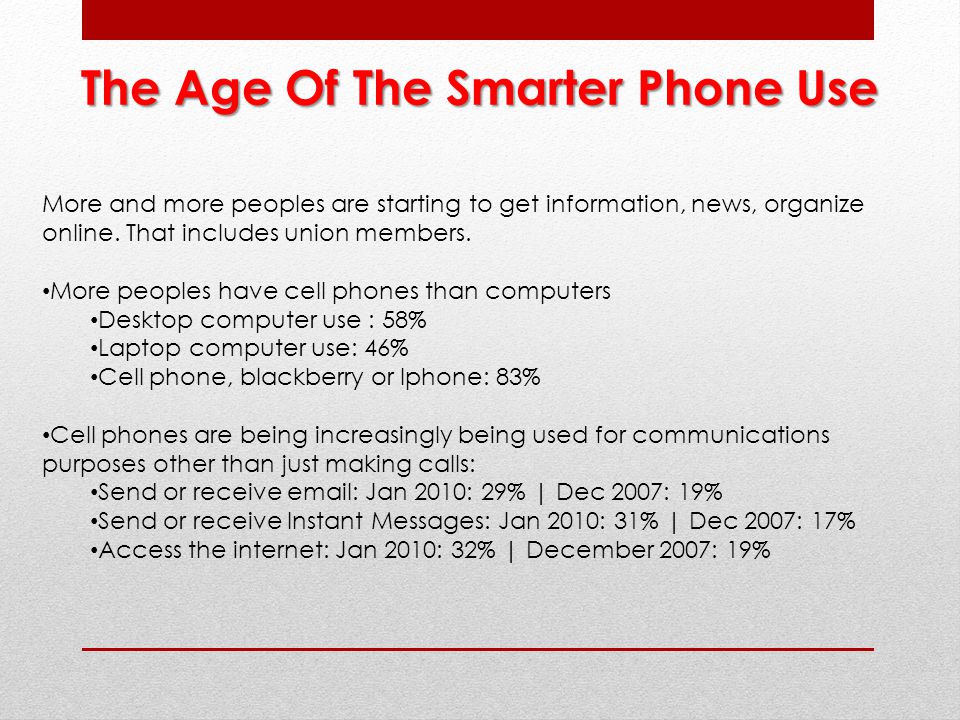 The Age Of The Smarter Phone Use More and more peoples are starting to get information, news, organize online.