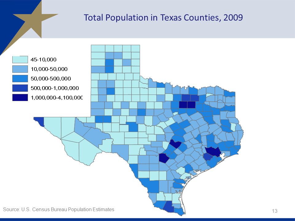 Total Population in Texas Counties, Source: U.S. Census Bureau Population Estimates