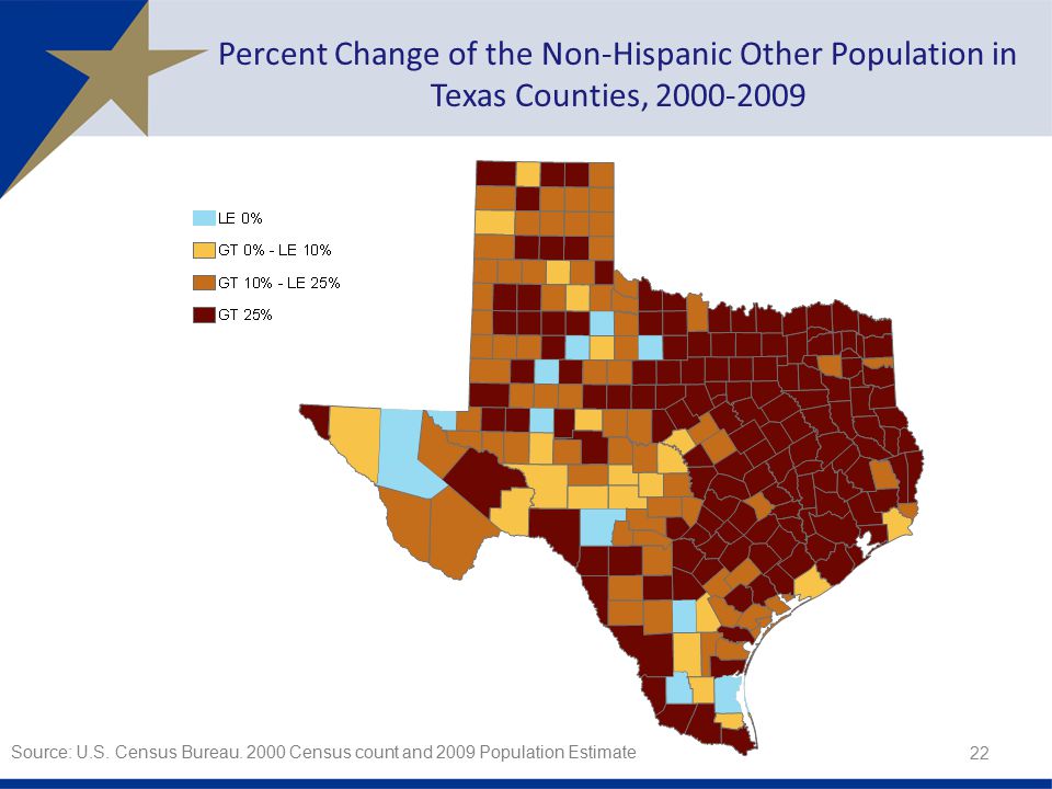 Percent Change of the Non-Hispanic Other Population in Texas Counties, Source: U.S.