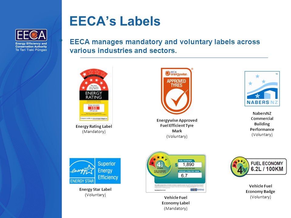 EECA manages mandatory and voluntary labels across various industries and sectors.