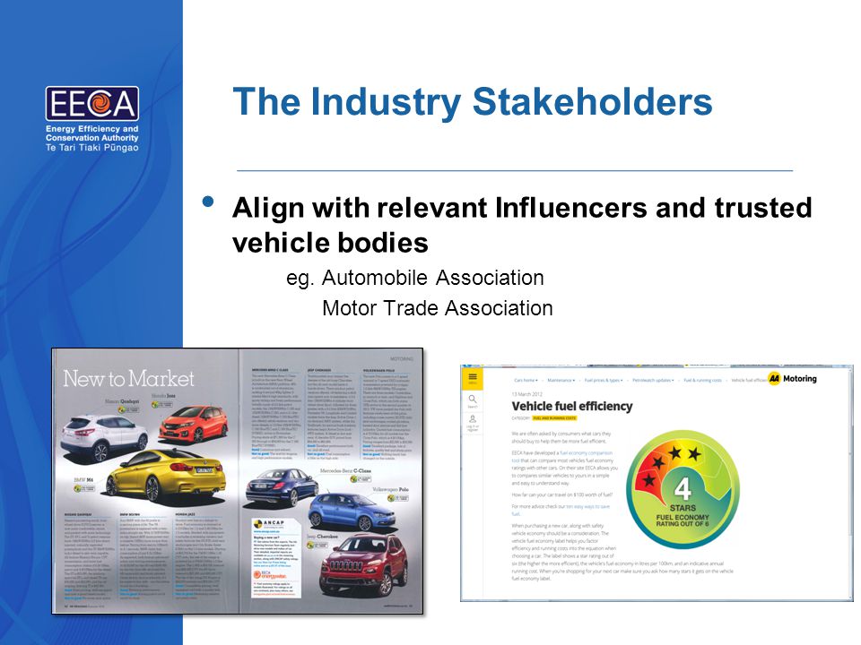 The Industry Stakeholders Align with relevant Influencers and trusted vehicle bodies eg.