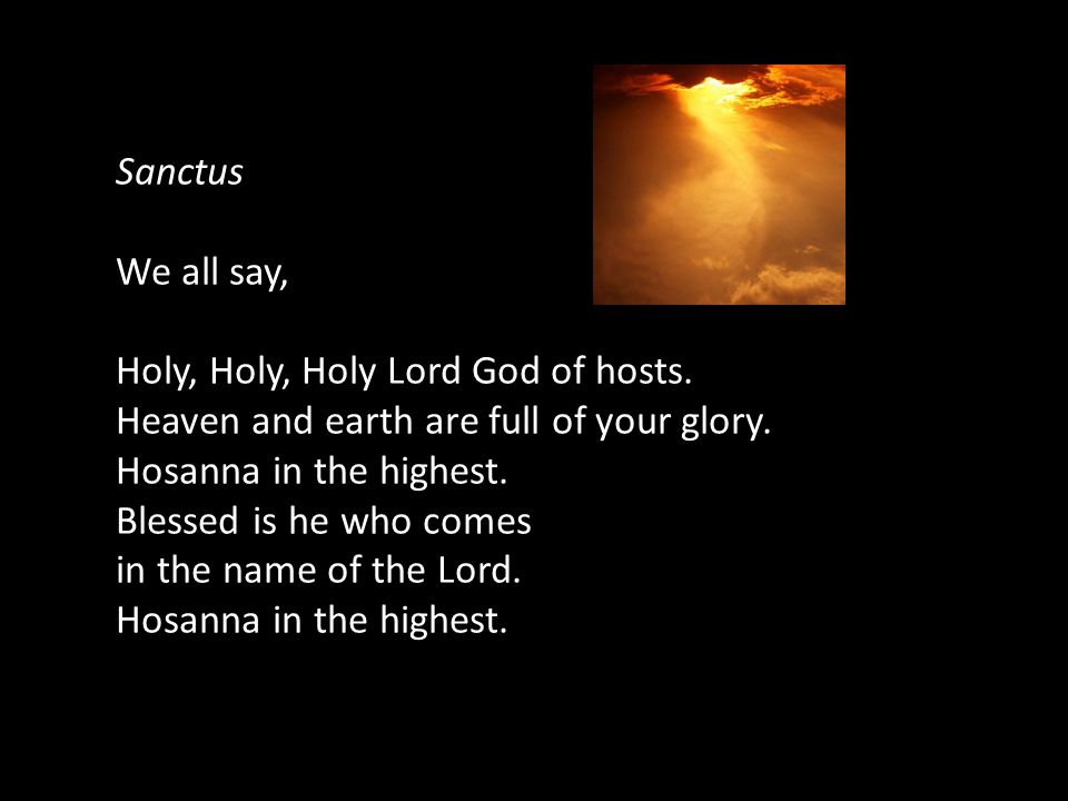 Sanctus We all say, Holy, Holy, Holy Lord God of hosts.