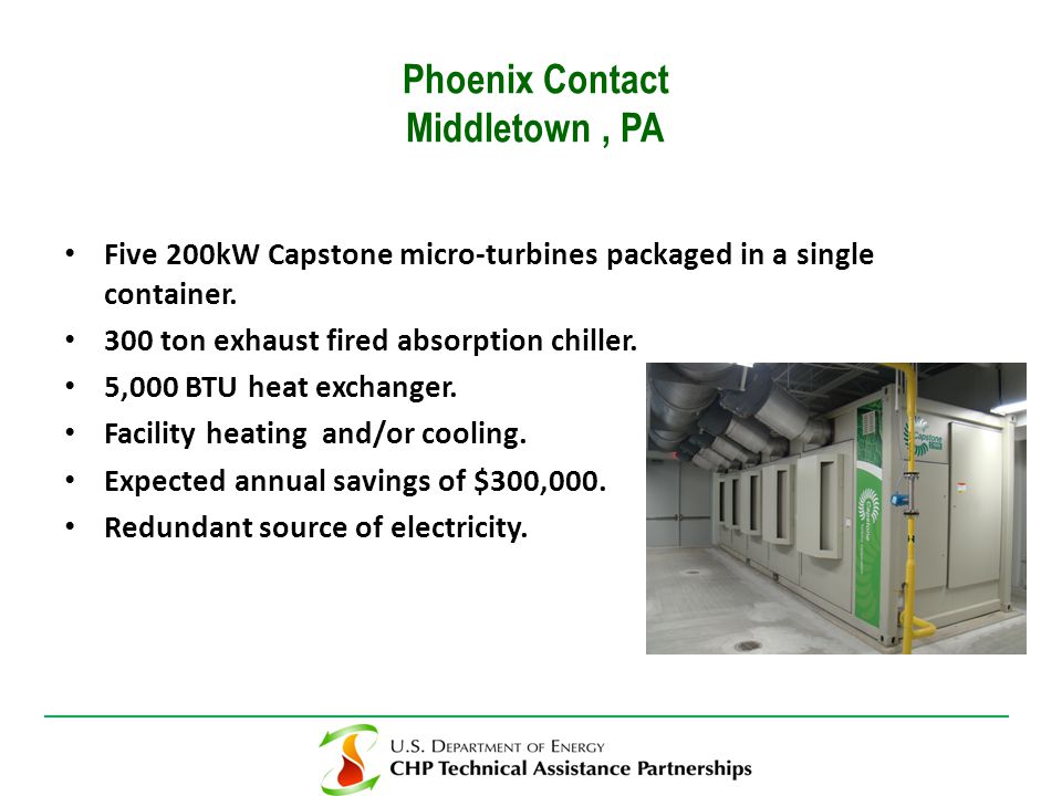 Five 200kW Capstone micro-turbines packaged in a single container.