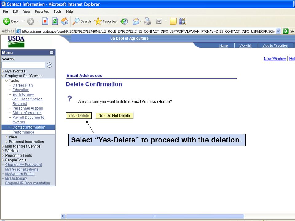 Select Yes-Delete to proceed with the deletion.
