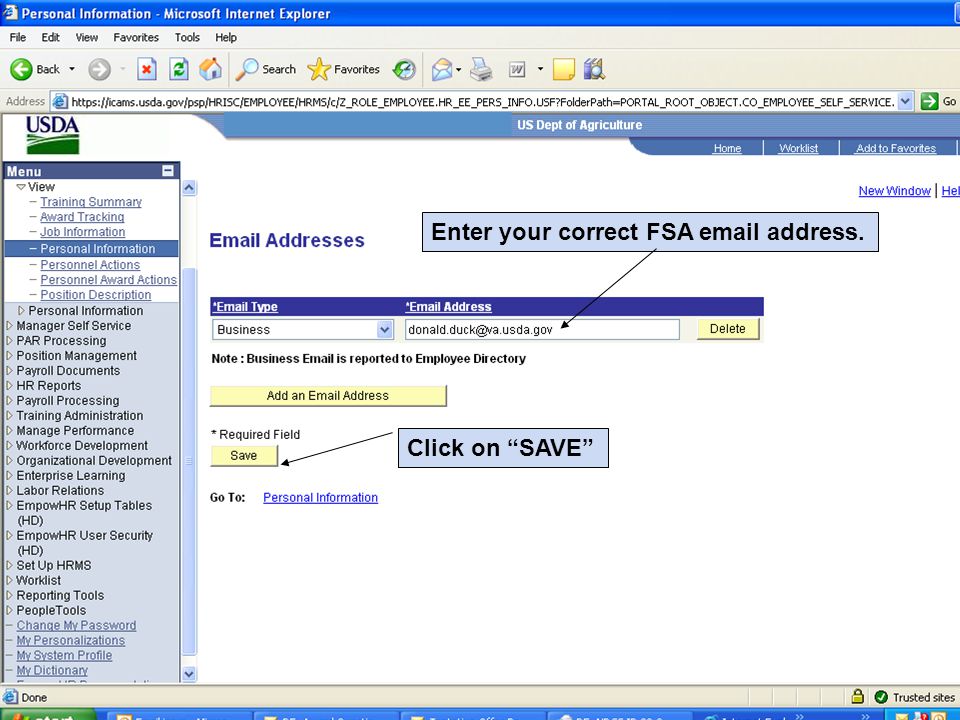 Enter your correct FSA  address. Click on SAVE
