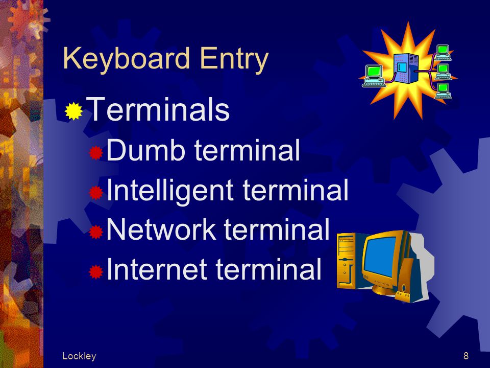 Lockley8 Keyboard Entry  Terminals  Dumb terminal  Intelligent terminal  Network terminal  Internet terminal
