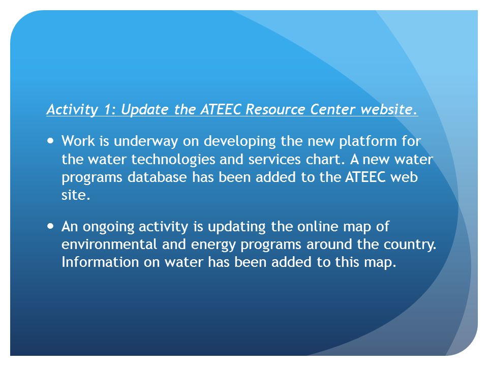 Activity 1: Update the ATEEC Resource Center website.