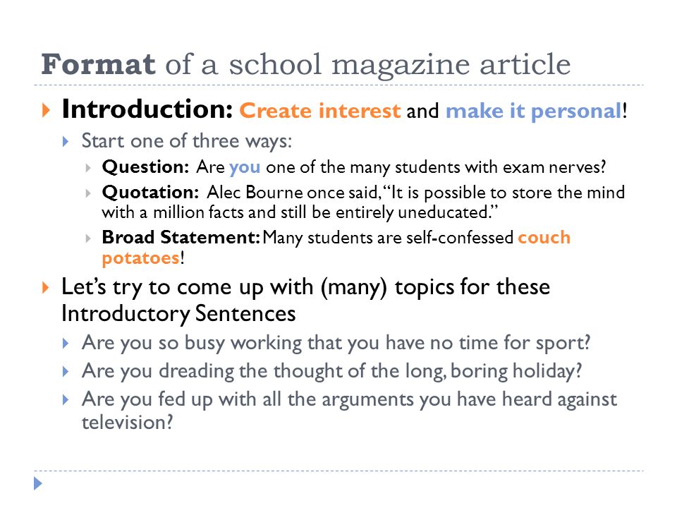 how to write an article for a school magazine examples